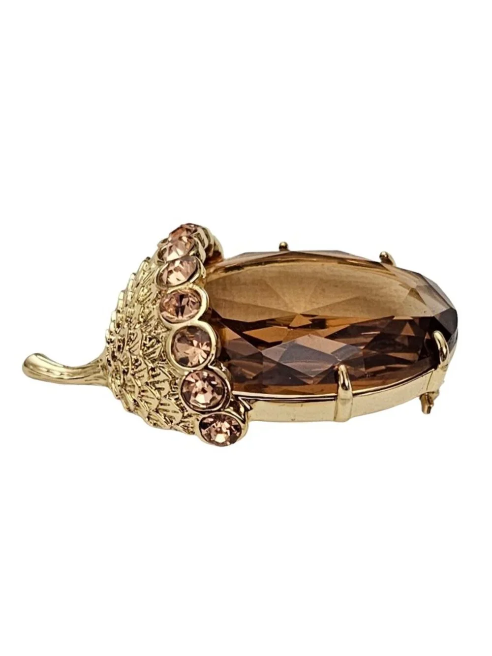 Talbots Pink Crystal Rhinestone, Glass Faceted Acorn Brooch Pin L404